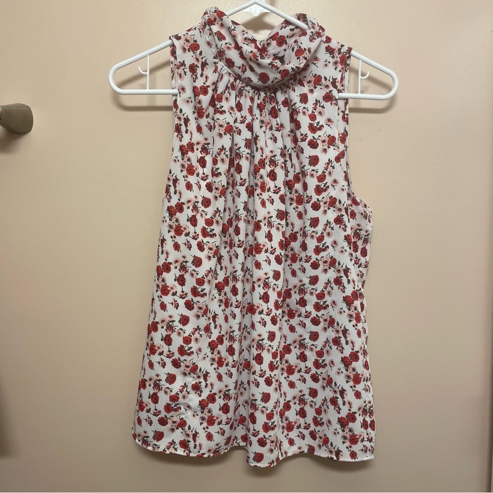 Ann Taylor Red and White Floral Blouse